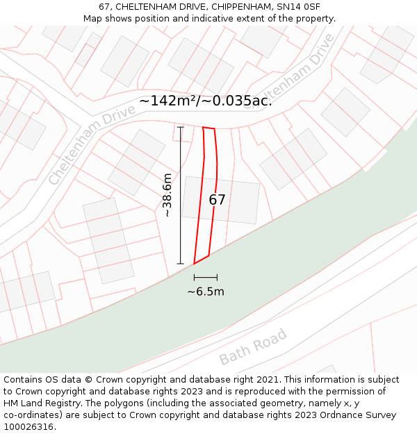 67, CHELTENHAM DRIVE, CHIPPENHAM, SN14 0SF: Plot and title map