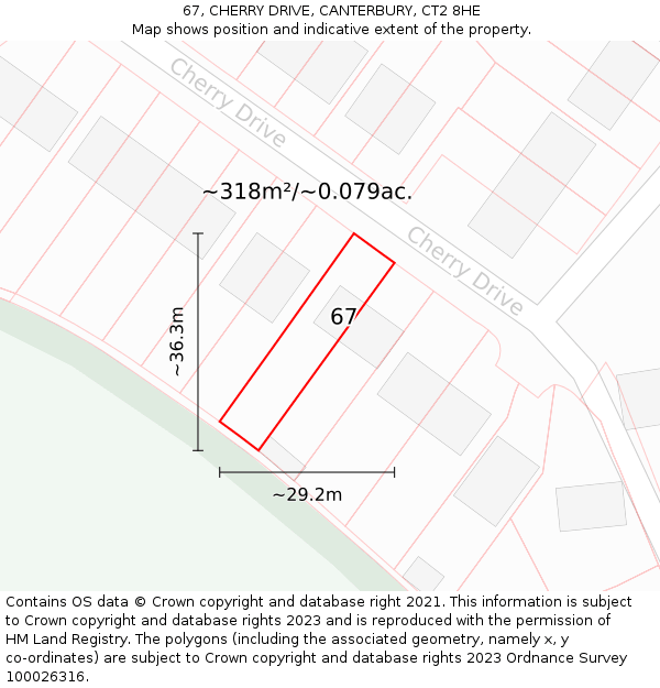 67, CHERRY DRIVE, CANTERBURY, CT2 8HE: Plot and title map