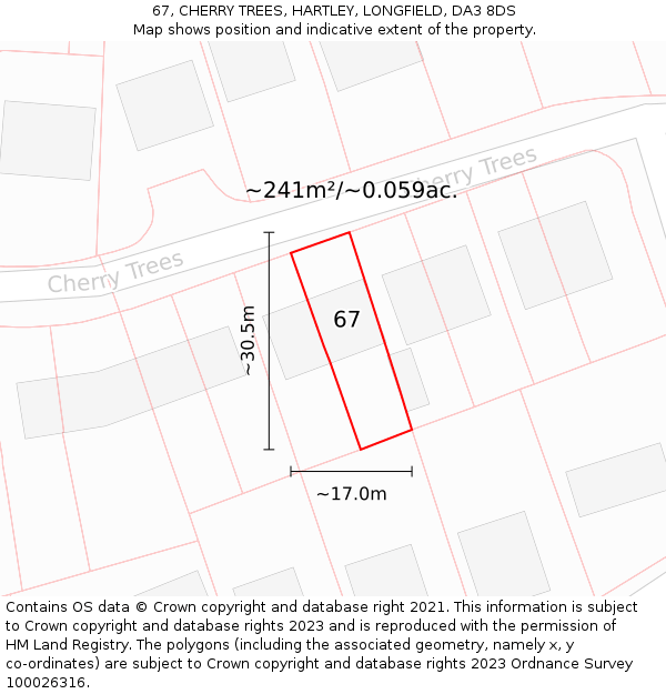 67, CHERRY TREES, HARTLEY, LONGFIELD, DA3 8DS: Plot and title map