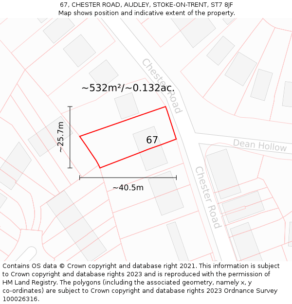 67, CHESTER ROAD, AUDLEY, STOKE-ON-TRENT, ST7 8JF: Plot and title map