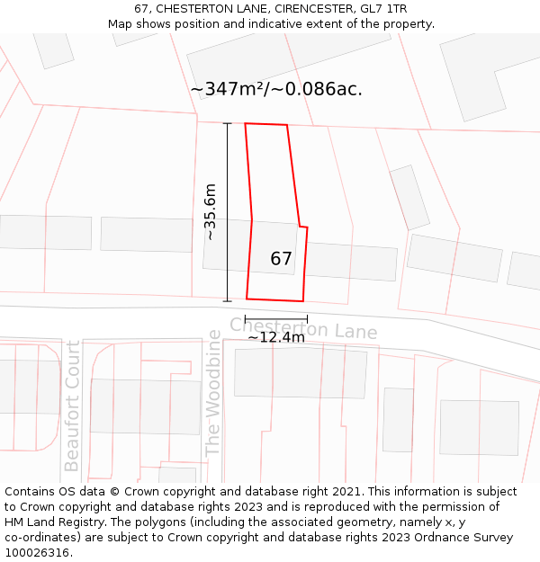 67, CHESTERTON LANE, CIRENCESTER, GL7 1TR: Plot and title map