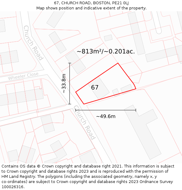 67, CHURCH ROAD, BOSTON, PE21 0LJ: Plot and title map