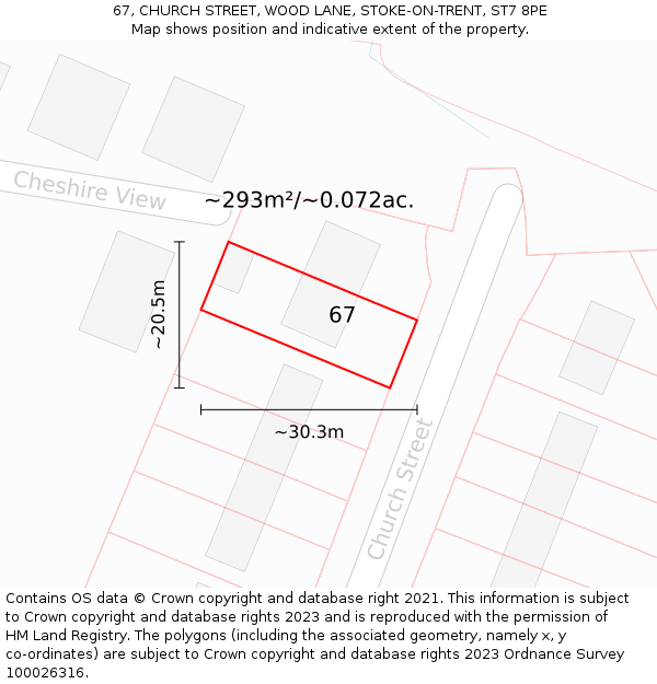 67, CHURCH STREET, WOOD LANE, STOKE-ON-TRENT, ST7 8PE: Plot and title map