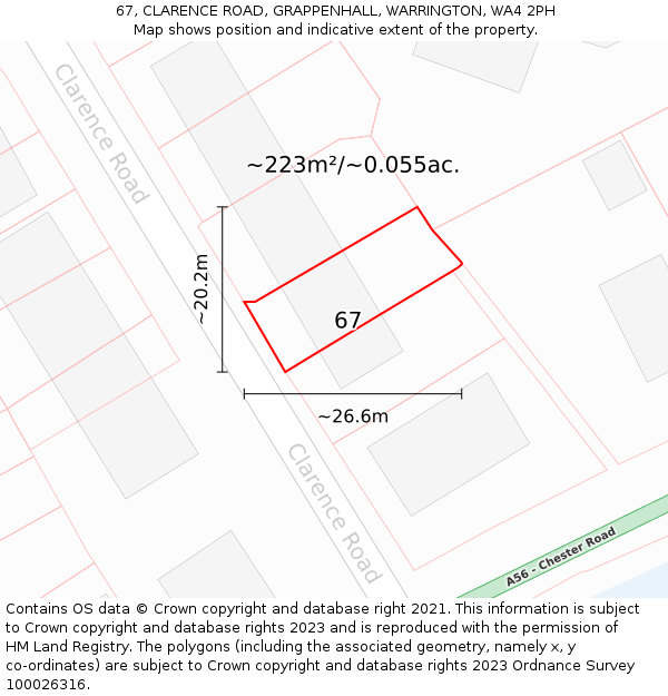 67, CLARENCE ROAD, GRAPPENHALL, WARRINGTON, WA4 2PH: Plot and title map