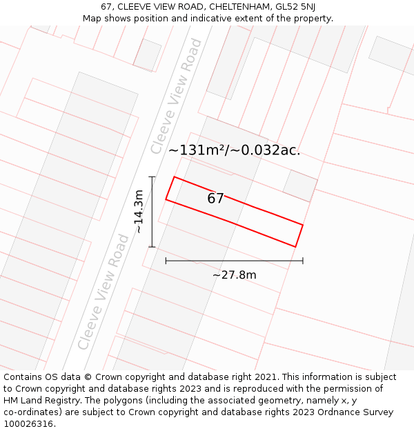 67, CLEEVE VIEW ROAD, CHELTENHAM, GL52 5NJ: Plot and title map