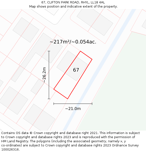 67, CLIFTON PARK ROAD, RHYL, LL18 4AL: Plot and title map