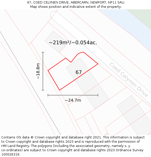 67, COED CELYNEN DRIVE, ABERCARN, NEWPORT, NP11 5AU: Plot and title map