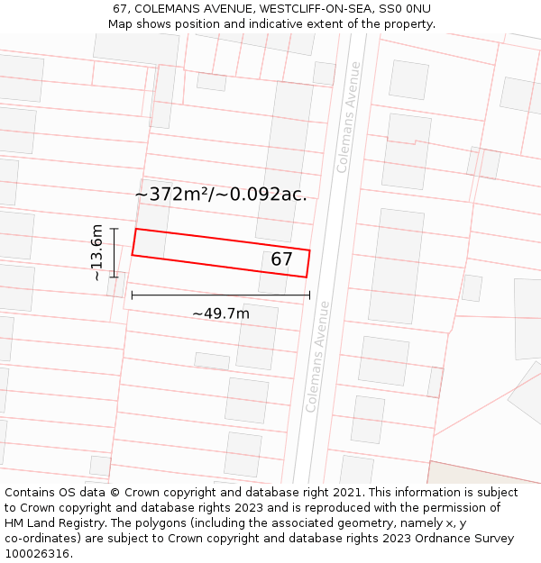 67, COLEMANS AVENUE, WESTCLIFF-ON-SEA, SS0 0NU: Plot and title map