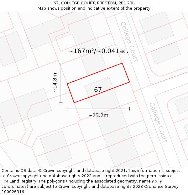 67, COLLEGE COURT, PRESTON, PR1 7RU: Plot and title map