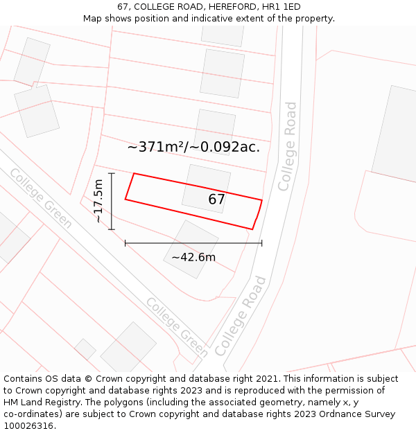 67, COLLEGE ROAD, HEREFORD, HR1 1ED: Plot and title map