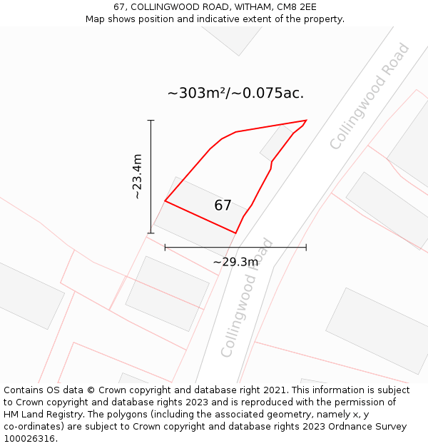 67, COLLINGWOOD ROAD, WITHAM, CM8 2EE: Plot and title map