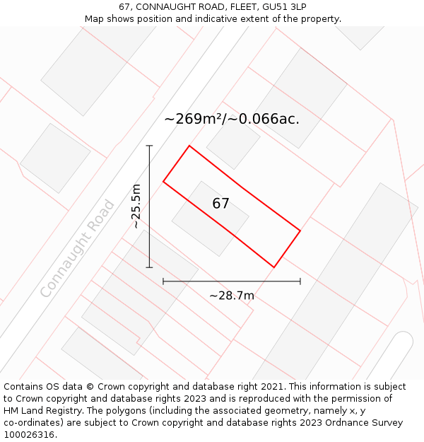 67, CONNAUGHT ROAD, FLEET, GU51 3LP: Plot and title map