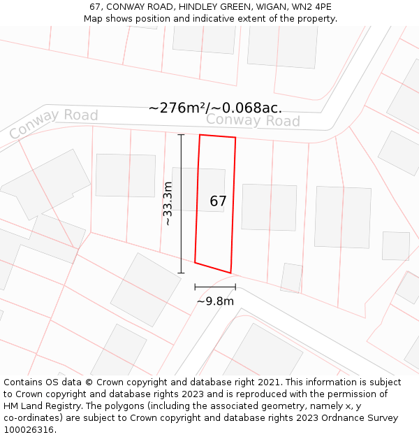 67, CONWAY ROAD, HINDLEY GREEN, WIGAN, WN2 4PE: Plot and title map