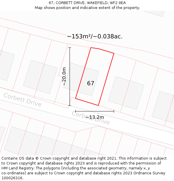 67, CORBETT DRIVE, WAKEFIELD, WF2 9EA: Plot and title map