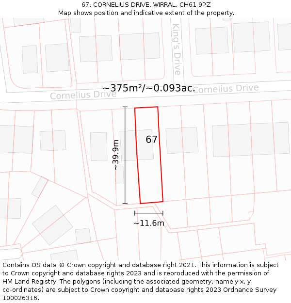 67, CORNELIUS DRIVE, WIRRAL, CH61 9PZ: Plot and title map