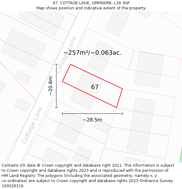 67, COTTAGE LANE, ORMSKIRK, L39 3NF: Plot and title map