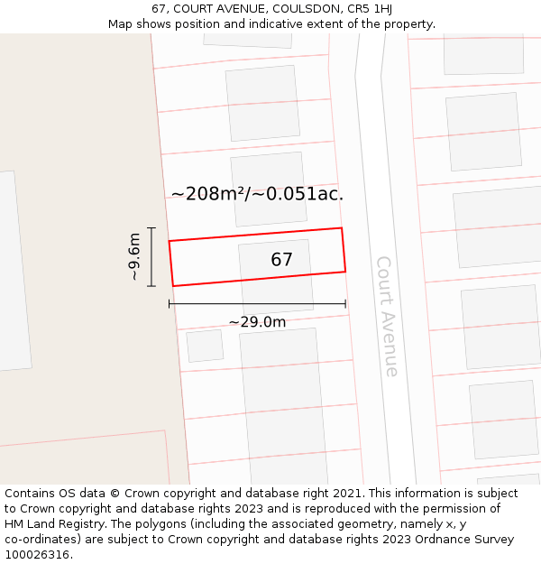 67, COURT AVENUE, COULSDON, CR5 1HJ: Plot and title map