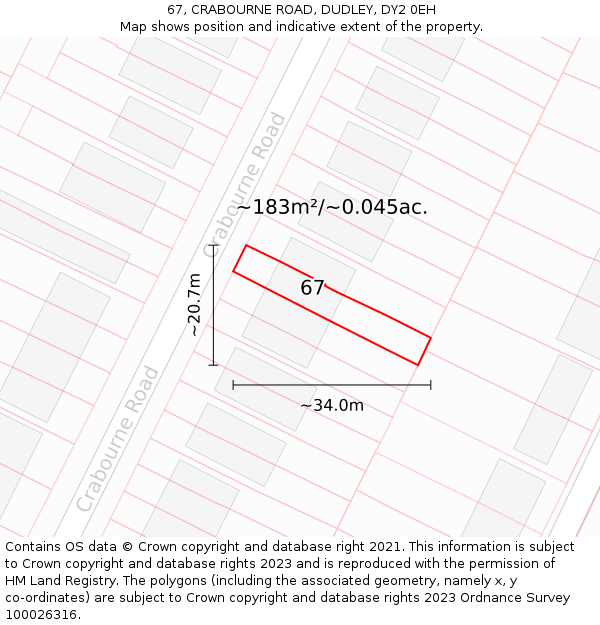 67, CRABOURNE ROAD, DUDLEY, DY2 0EH: Plot and title map