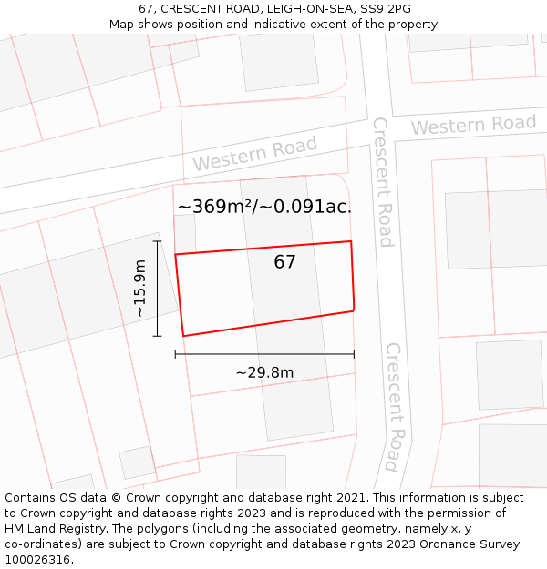 67, CRESCENT ROAD, LEIGH-ON-SEA, SS9 2PG: Plot and title map