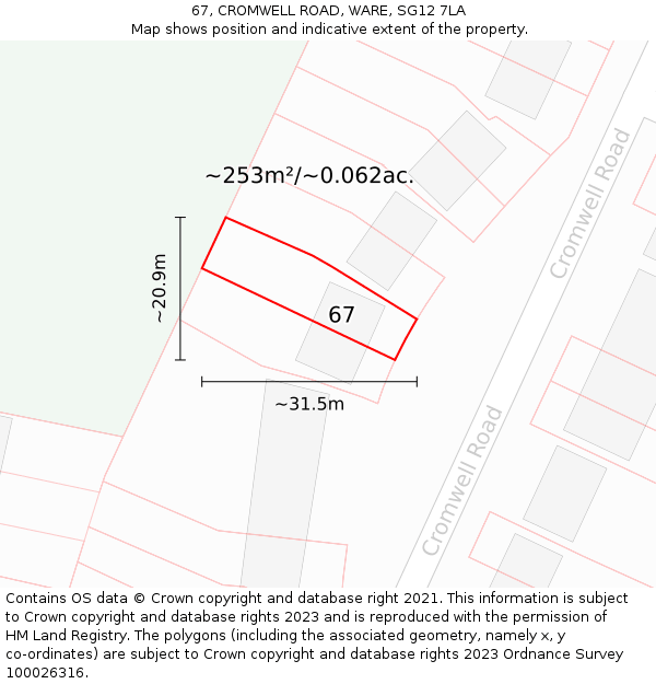 67, CROMWELL ROAD, WARE, SG12 7LA: Plot and title map