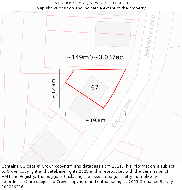 67, CROSS LANE, NEWPORT, PO30 2JR: Plot and title map