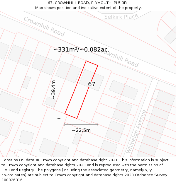 67, CROWNHILL ROAD, PLYMOUTH, PL5 3BL: Plot and title map