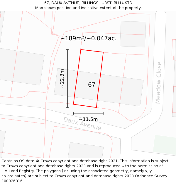 67, DAUX AVENUE, BILLINGSHURST, RH14 9TD: Plot and title map