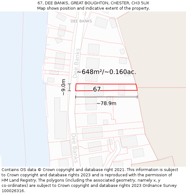 67, DEE BANKS, GREAT BOUGHTON, CHESTER, CH3 5UX: Plot and title map