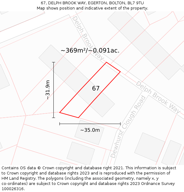 67, DELPH BROOK WAY, EGERTON, BOLTON, BL7 9TU: Plot and title map