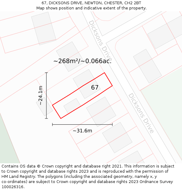 67, DICKSONS DRIVE, NEWTON, CHESTER, CH2 2BT: Plot and title map