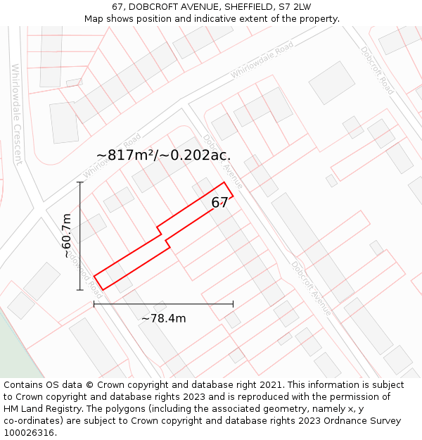 67, DOBCROFT AVENUE, SHEFFIELD, S7 2LW: Plot and title map