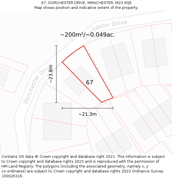 67, DORCHESTER DRIVE, MANCHESTER, M23 9QE: Plot and title map