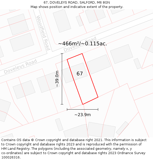 67, DOVELEYS ROAD, SALFORD, M6 8GN: Plot and title map