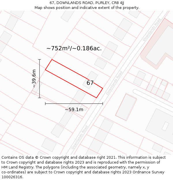 67, DOWNLANDS ROAD, PURLEY, CR8 4JJ: Plot and title map