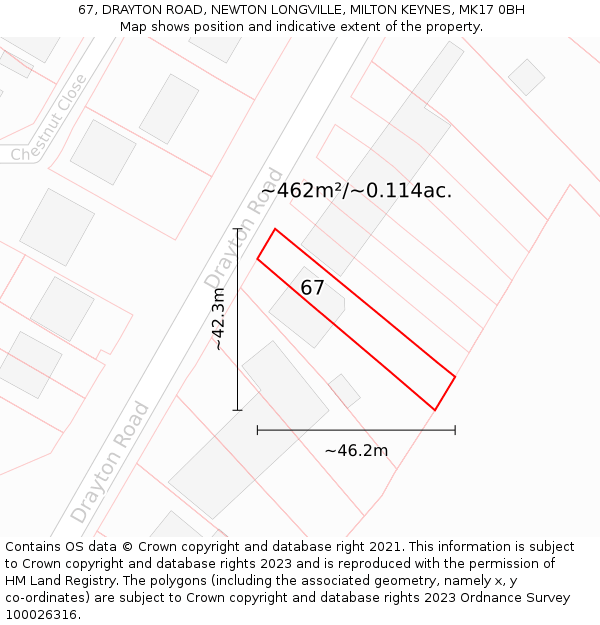 67, DRAYTON ROAD, NEWTON LONGVILLE, MILTON KEYNES, MK17 0BH: Plot and title map