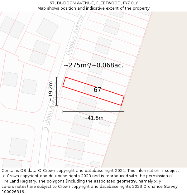 67, DUDDON AVENUE, FLEETWOOD, FY7 8LY: Plot and title map