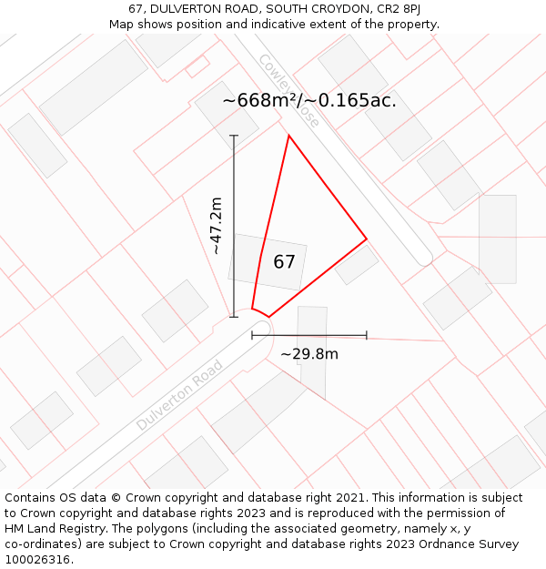 67, DULVERTON ROAD, SOUTH CROYDON, CR2 8PJ: Plot and title map