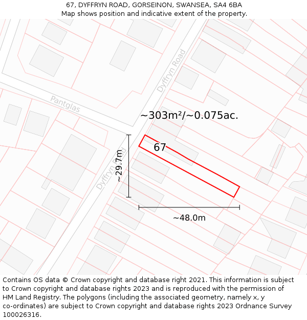 67, DYFFRYN ROAD, GORSEINON, SWANSEA, SA4 6BA: Plot and title map