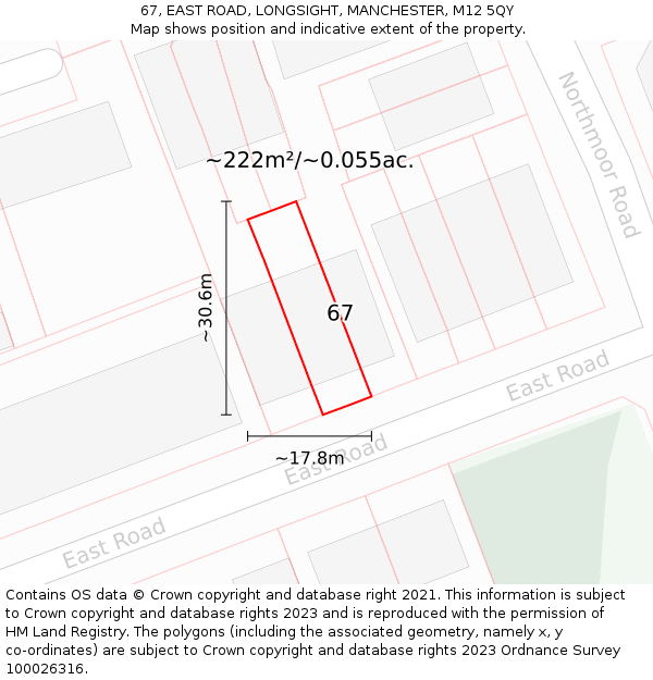 67, EAST ROAD, LONGSIGHT, MANCHESTER, M12 5QY: Plot and title map