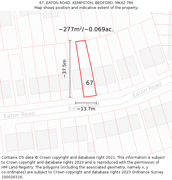 67, EATON ROAD, KEMPSTON, BEDFORD, MK42 7RX: Plot and title map