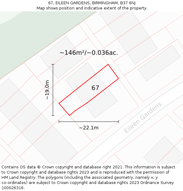 67, EILEEN GARDENS, BIRMINGHAM, B37 6NJ: Plot and title map