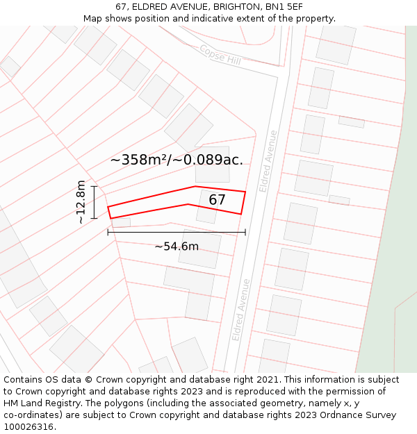 67, ELDRED AVENUE, BRIGHTON, BN1 5EF: Plot and title map