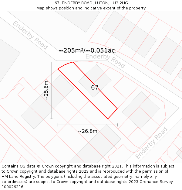 67, ENDERBY ROAD, LUTON, LU3 2HG: Plot and title map