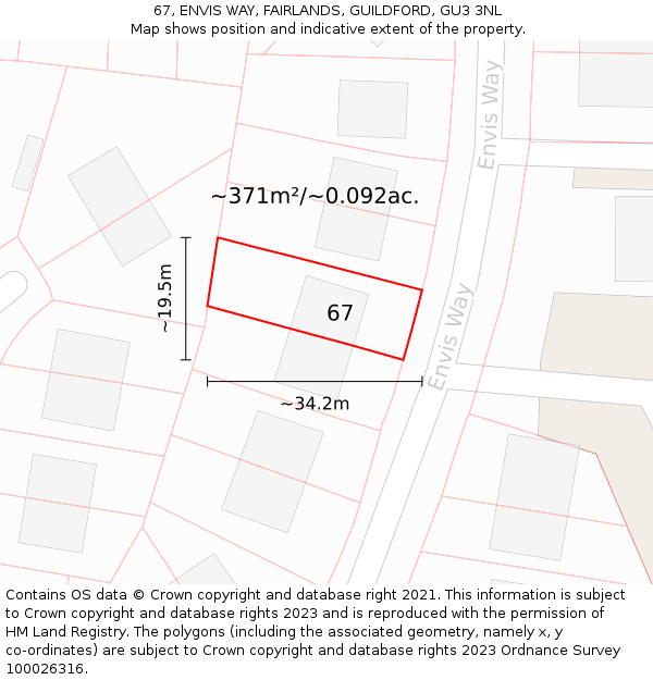 67, ENVIS WAY, FAIRLANDS, GUILDFORD, GU3 3NL: Plot and title map