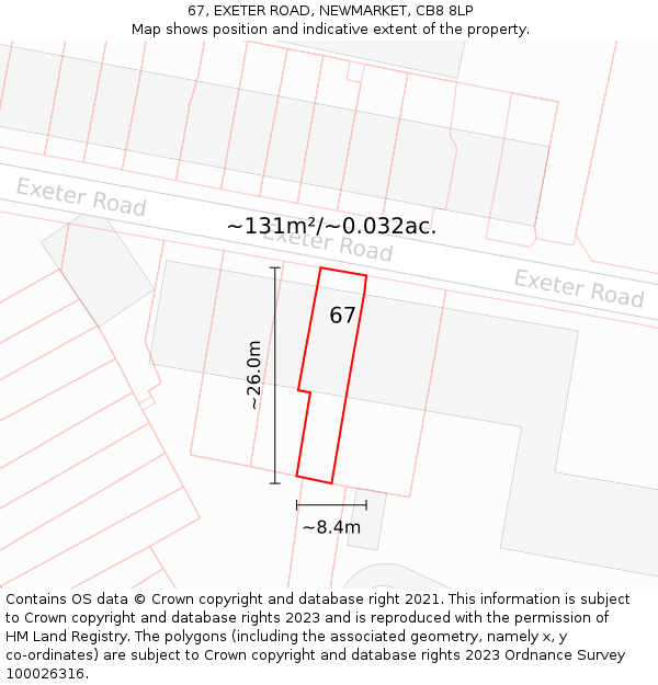 67, EXETER ROAD, NEWMARKET, CB8 8LP: Plot and title map