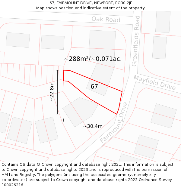 67, FAIRMOUNT DRIVE, NEWPORT, PO30 2JE: Plot and title map