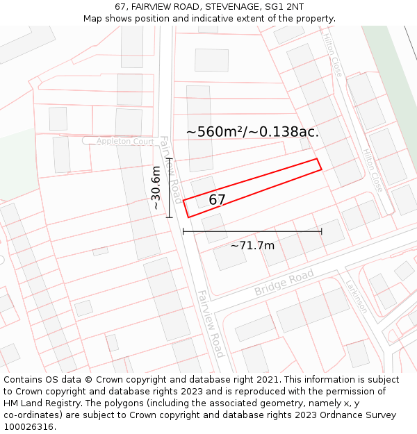 67, FAIRVIEW ROAD, STEVENAGE, SG1 2NT: Plot and title map