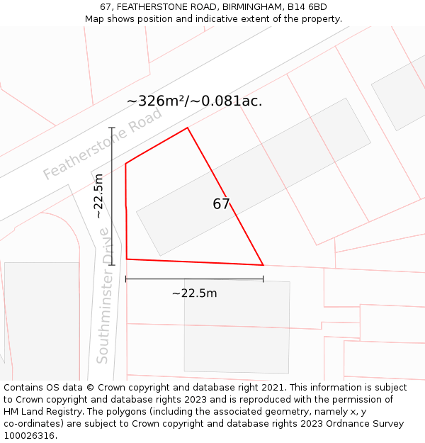 67, FEATHERSTONE ROAD, BIRMINGHAM, B14 6BD: Plot and title map