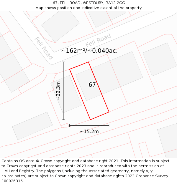67, FELL ROAD, WESTBURY, BA13 2GG: Plot and title map
