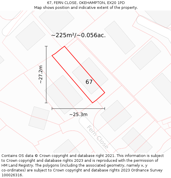 67, FERN CLOSE, OKEHAMPTON, EX20 1PD: Plot and title map